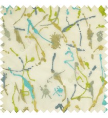 Aqua blue green grey beige spray paint embroidery patterns color splashes on white transparent base sheer curtain