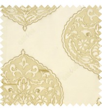 Large Beige cream drop shadow embroidery damask design on white transparent background sheer curtain
