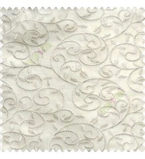 Pure white color beautiful embroidery swirl pattern leaf spring zigzag stitched designs poly fabric sheer curtain