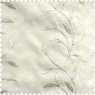 Natural pure white elegant look floral leaf pattern long height floral leaf stem embroidery zigzag stitched designs poly fabric sheer curtain