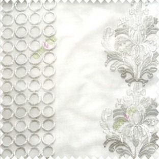 Pure white traditional damask vertical circles stripes geometric designs embroidery poly fabric sheer curtain