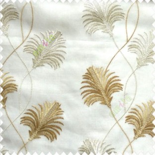 Beautiful natural brown cream white color floral design embroidery curved flower layers with long thin stem poly fabric sheer curtain