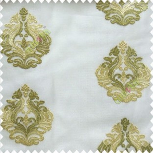 Green cream color beautiful embroidery damask design traditional pattern embossed fines work with net backgound poly fabric main curtain