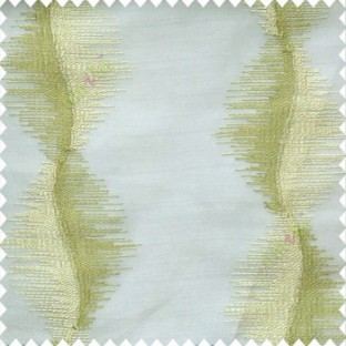 Green white beige color vertical flowing lines sound vibration effect horizontal thread graph lines embroidery finished patterns poly fabric sheer curtain