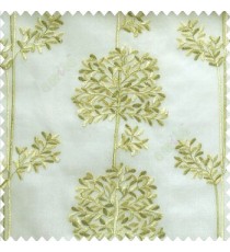 Green cream white color floral leaf pattern bunch of round small leaf on stem embroidery pattern poly fabric sheer curtain