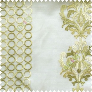Green cream white traditional damask vertical circles stripes geometric designs embroidery poly fabric sheer curtain