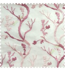 Dark pink with light pink color combination natural old tree floral cotton buds branches flowing designs net background embroidery patterns poly fabric sheer curtain