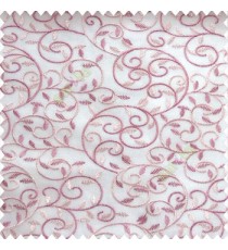 Pink peach color beautiful embroidery swirl pattern leaf spring zigzag stitched designs poly fabric sheer curtain 