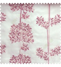 Dark pink and light pink color combination floral leaf pattern bunch of round small leaf on stem embroidery pattern poly fabric sheer curtain