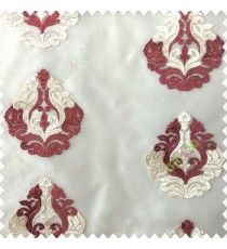 Maroon cream color beautiful embroidery damask design traditional pattern embossed fines work with net background poly fabric main curtain