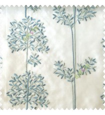 Blue grey color floral leaf pattern bunch of round small leaf on stem embroidery pattern poly fabric sheer curtain