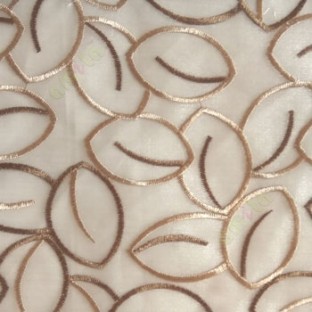 Traditional brown beige color oval shaped embroidery patterns flower buds polyester sheer curtain