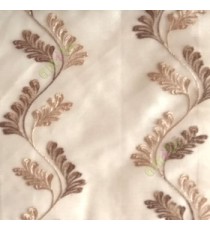 Brown beige color vertical flowing swirl traditional floral pattern wave design small flowing paisley pattern embroidery polyester sheer curtain