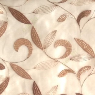 Traditional brown beige color beautiful floral swirl tendril flower pattern weaved designs embroidery polyester sheer curtain