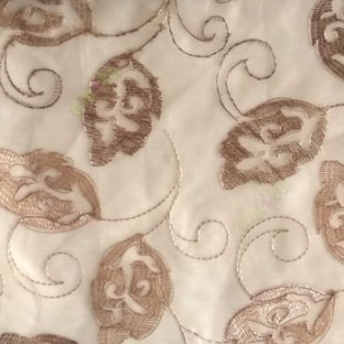 Traditional brown beige color traditional flower tendril flower buds embroidery polyester sheer curtain