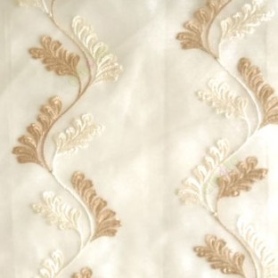 Beige cream color vertical flowing swirl traditional floral pattern wave design small flowing paisley pattern embroidery polyester sheer curtain