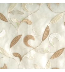 Traditional beige color beautiful floral swirl tendril flower pattern weaved designs embroidery polyester sheer curtain