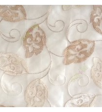 Traditional beige color traditional flower tendril flower buds embroidery polyester sheer curtain