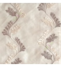 Grey cream color vertical flowing swirl traditional floral pattern wave design small flowing paisley pattern embroidery polyester sheer curtain