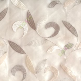 Traditional beige cream color beautiful floral swirl tendril flower pattern weaved designs embroidery polyester sheer curtain