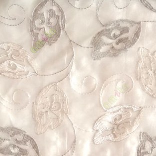 Traditional beige cream color traditional flower tendril flower buds embroidery polyester sheer curtain