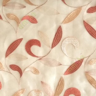 Traditional orange beige color beautiful floral swirl tendril flower pattern weaved designs embroidery polyester sheer curtain