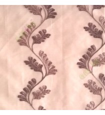 Brown color vertical flowing swirl traditional floral pattern wave design small flowing paisley pattern embroidery polyester sheer curtain