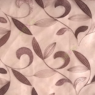 Traditional brown color beautiful floral swirl tendril flower pattern weaved designs embroidery polyester sheer curtain