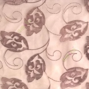 Traditional brown color traditional flower tendril flower buds embroidery polyester sheer curtain