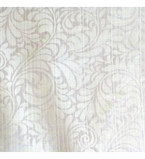 Grey beige color busy pattern with swirls floral leaf designs vertical thin lines polycotton main curtain