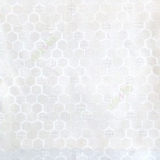 White color honeycomb hexagon geometric jute weaved pattern texture finished vertical thread lines polycotton main curtain