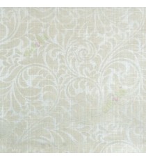 Cream beige color busy pattern with swirls floral leaf designs vertical thin lines polycotton main curtain