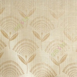Brown beige elegant look floral leaf stem pattern rain drop scales two leaf in stem polycotton main curtain