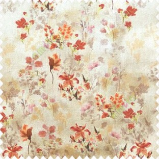 Elegant look orange brown yellow grey pink color natural small lily flower floral designs small flower and buds watercolor print pure cotton curtain fabric