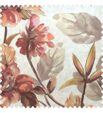 Beautiful natural brown green grey cream maroon color philodendron leaf big leaf flower bird of paradise flower pattern watercolor print pure cotton main curtain