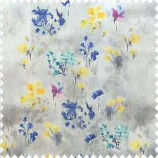 Elegant look blue yellow grey green color natural small lily flower floral designs small flower and buds watercolor print pure cotton curtain fabric