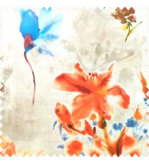Elegant look orange blue green brown yellow color natural lily flower floral designs small flower and buds watercolor print pure cotton curtain fabric