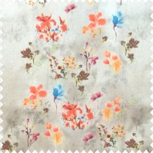 Elegant look orange brown green blue yellow color natural small lily flower floral designs small flower and buds watercolor print pure cotton curtain fabric