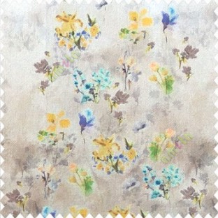 Elegant look yellow brown blue green color natural small lily flower floral designs small flower and buds watercolor print pure cotton curtain fabric