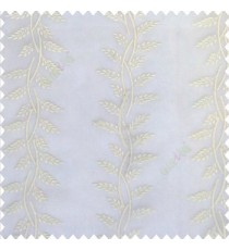 Pure white color vertical floral leaf pattern flower buds embroidery embossed thread work soft finished floral twig designs poly fabric sheer curtain