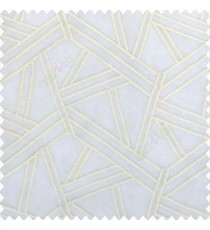 Pure white color abstract designs slant lines triangle geometric sticks zigzag embroidery soft thread work poly fabric sheer curtain