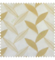 Beige gold color strobilanthes leaf texture finished leaf pattern long leaf embroidery soft thread work poly fabric sheer curtain
