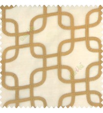 Brown gold color geometric designs abstract square shaped dice scales embroidery soft thread work poly fabric sheer curtain
