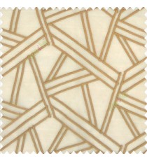 Brown gold color abstract designs slant lines triangle geometric sticks zigzag embroidery soft thread work poly fabric sheer curtain
