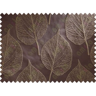 Chocolate Brown Beige Leaf Main Curtain Designs