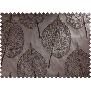 Dark Brown Leaf Self Design Main Curtain Designs