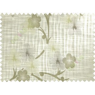 Green White Grey Twig Floral Design Polycotton Main Curtain-Designs