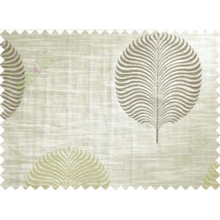 Green Beige Brown Big Round Leaf Poly Main Curtain-Designs