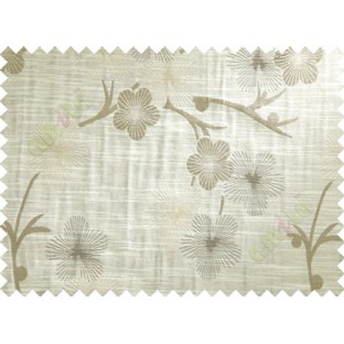 Brown Grey Beige Twig Floral Design Polycotton Main Curtain-Designs