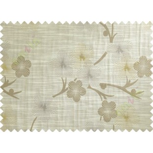 Brown Grey Yellow Twig Floral Design Polycotton Main Curtain-Designs